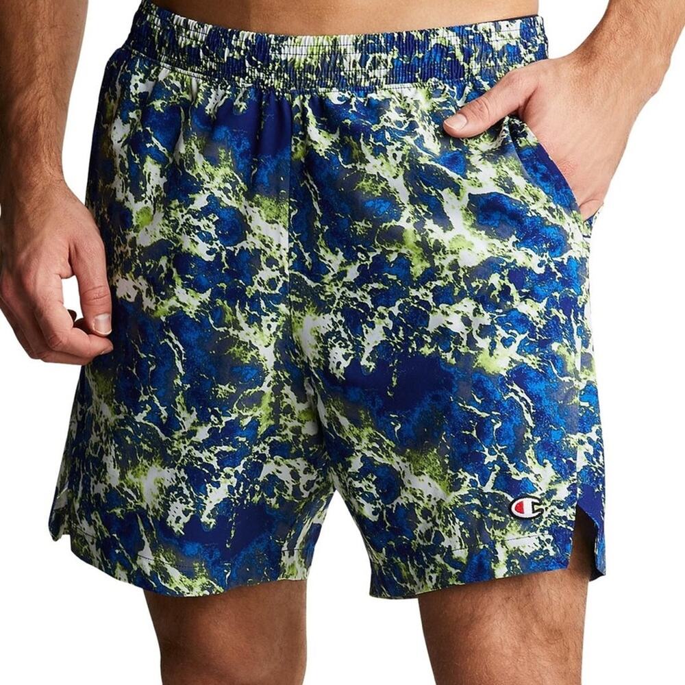 Champion Double Dry Printed Performance 7" Sports Shorts Water Ripple Medium NWT